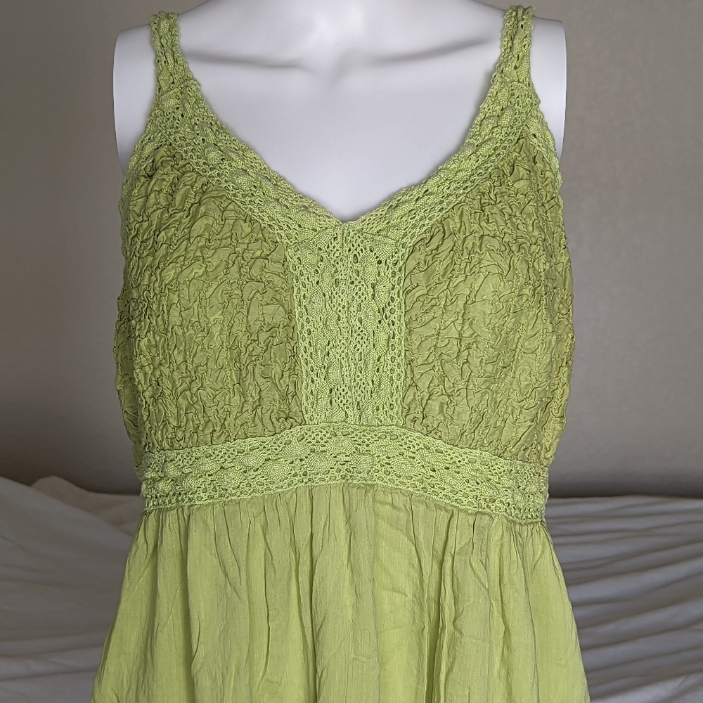 Green 100% cotton maxi tiered dress - Picture 2 of 3